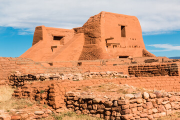 Remains of Native American Pueblo and The Spanish Mission Nuestra Señora de los Ángeles de Porciúncula de los Pecos, Pecos National Historical Park, New Mexico, USA