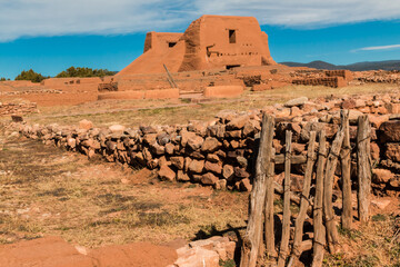 Remains of Native American Pueblo and The Spanish Mission Nuestra Señora de los Ángeles de Porciúncula de los Pecos, Pecos National Historical Park, New Mexico, USA