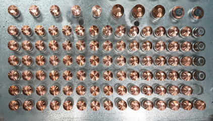 Copper welding , Cap tip on tray for welding process