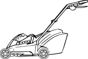 a lawn mower in side view