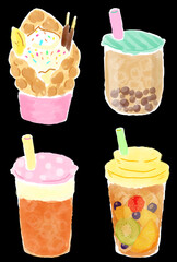 若者に人気！話題の台湾・韓国スイーツグルメ「食べ歩きスイーツセット」のイラスト