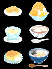 若者に人気！話題の台湾・韓国スイーツグルメ「店内スイーツセット」のイラスト