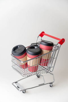 coffee cups in shopping cart, online order image
