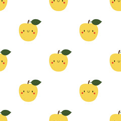 Kawaii Cartoon Apple. Seamless Vector Patterns 