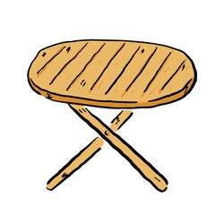 登山、アウトドア、キャンプやグランピングなどで使える、ゆるかわな「木製テーブル」ベクターイラスト
