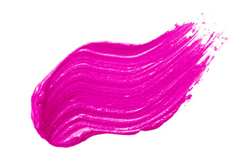 Pink lipstick brush stroke swatch isolated on white background. Bright color creamy makeup smear smudge close up