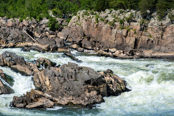 Jagged rocks, breathtaking views,  and the dangerous white waters of the Potomac River at the Great Falls Park in McLean, Fairfax County, Virginia.
