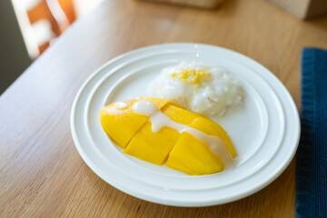 mango sticky rice on the table
