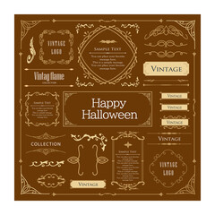 ハロウィンのフレーム素材、10月、アンティークな装飾、ビンテージな模様、植物のツタ