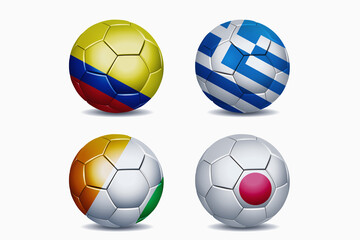Football national team flags on soccer balls