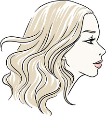 Drawing of a girl's side profile with long blonde hairstyle