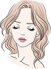 Digital illustration of beautiful woman's portrait with closed eyes