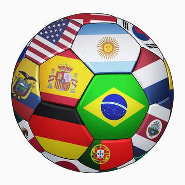 Football national team flags on a soccer ball