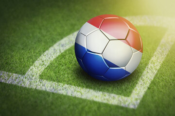 Fototapeta na wymiar Taking a corner with Netherlands flag soccer ball
