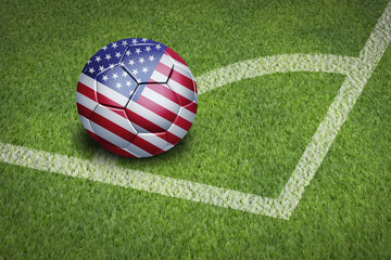 Taking a corner with United States of America flag soccer ball