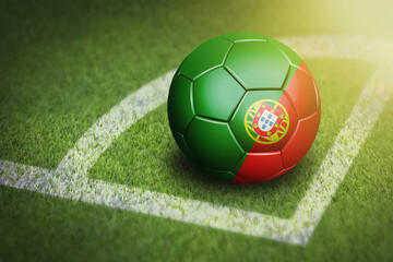 Fototapeta na wymiar Taking a corner with Portugal flag soccer ball