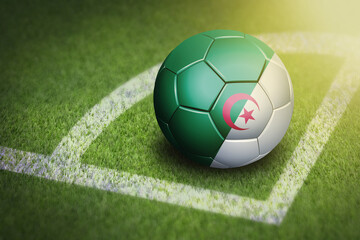 Fototapeta na wymiar Taking a corner with Algeria flag soccer ball