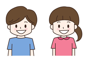 笑顔の男の子と女の子　イラスト