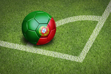 Fototapeta na wymiar Taking a corner with Portugal flag soccer ball