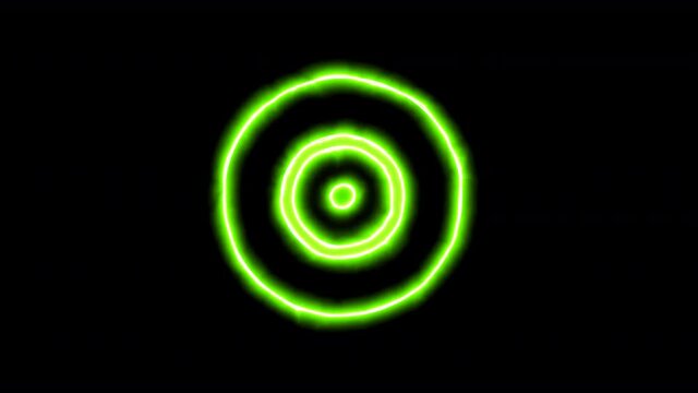 The appearance of the green neon symbol record vinyl. Flicker, In - Out. Alpha channel Premultiplied - Matted with color black
