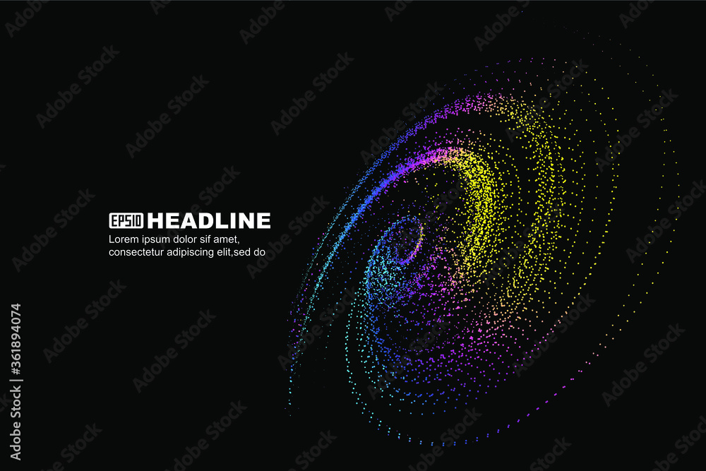 Poster colorful dynamic particle cosmic vortex abstract graphic texture background.