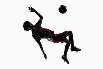 A soccer player doing a bicycle kick