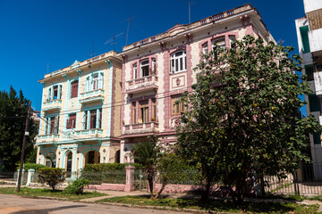 Havana, Cuba. Vedado is a beautiful and vibrant historic district in the center of Havana. It is a neighborhood with wide and organized streets, has several restaurants and beautiful houses.