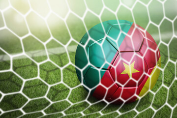 Cameroon soccer ball in goal net