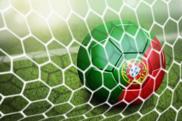 Portugal soccer ball in goal net