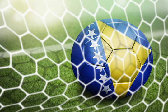 Bosnia and Herzegovina soccer ball in goal net