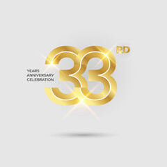 33rd 3D gold anniversary logo isolated on elegant background, vector design for celebration purpose