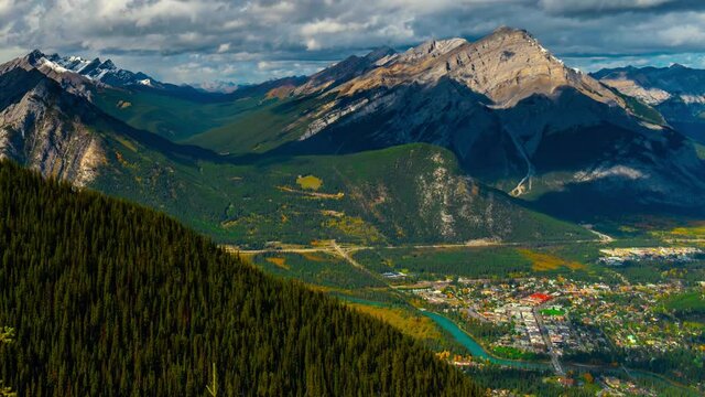 Cascade Mountain Overlook of Sulfur Mountain City Of Banff Time Lapse Summer 4k
