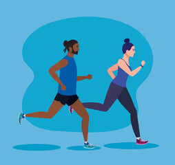 Fototapeta na wymiar couple jogging, woman and man running, couple in sportswear jogging vector illustration design