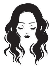 Logo style vector art of a beautiful woman's face. Monochrome illustration of a pretty girl with closed eyes.