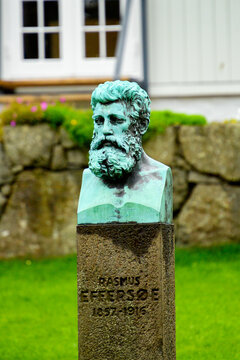 TORSHAVN, FAROE ISLANDS - SEPTEMBER 3, 2017: Monument to Rasmus Effersoe in Torshavn, the capital of Faroe Islands.