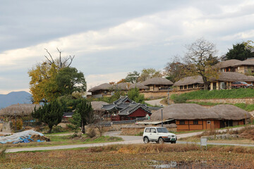Gyeongju Yangdong Folk Village with korean traditional houses and beautiful surrounding in autumn, South Korea