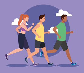 group people jogging, people running avatar characters vector illustration design