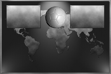 Metal plate with world map and soccer team