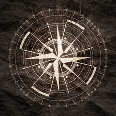 Brochure or report design element. Travel and discovery relative image. Compass symbol on geometry pattern