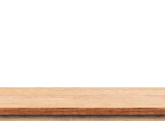 Empty wood table top on white background. Used for display or montage your products