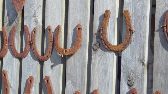 Lots of horseshoe decoration in Saaremaa Estonia.4K
