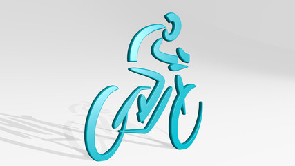 BICYCLE made by 3D illustration of a shiny metallic sculpture with the shadow on light background. bike and city