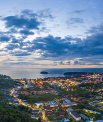 areial panorama photography sunset above Kata village in Phuket Thaland