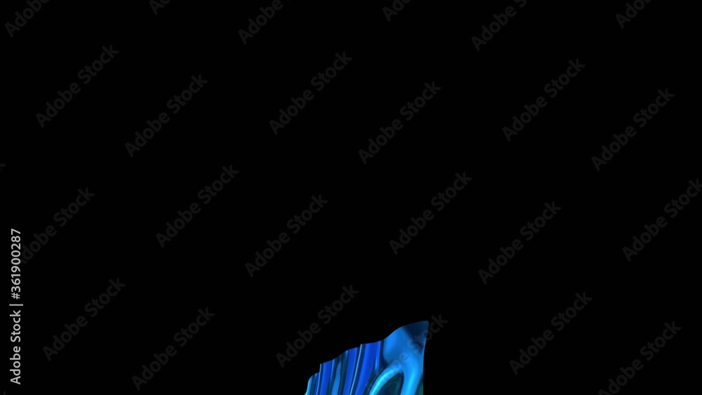 Poster foil with blue green gradient flies off the screen. 4k fabric transition or pulling off screen metal