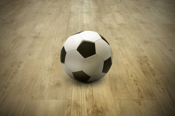 Fototapeta na wymiar Soccer ball on parquet floor