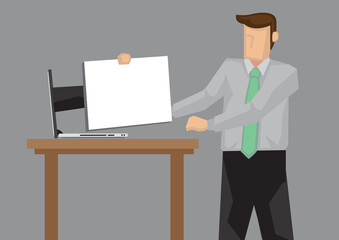 Hand From Laptop Computer Holding Blank Document for Businessman Cartoon Vector Illustration