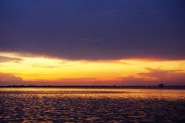 Sunset across the Tonle Sap Lake in Cambodia