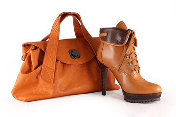 Brown set of women's shoes and accessories