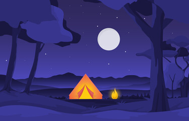 Obraz premium Camping Adventure Outdoor Park Summer Nature Landscape Cartoon Illustration