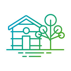 Fototapeta premium wooden house front facade with tree gradient style icon